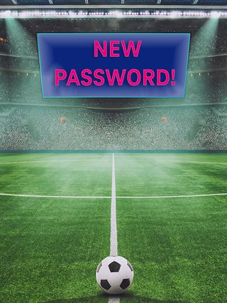 Text on the screen in the stadium prompts you to use new passwords.