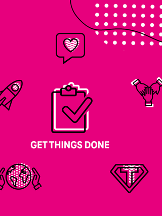 Various icons with text in the center: Get things done