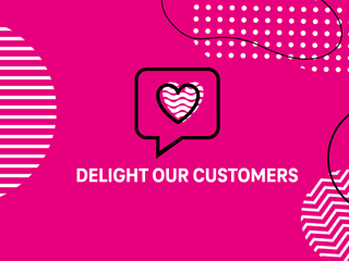 A heart in a speech bubble with the text Delight our customers underneath