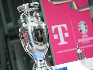 The European Championship trophy at Deutsche Telekom's headquarters in Bonn. 