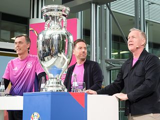The European Championship trophy at Deutsche Telekom's headquarters in Bonn. 