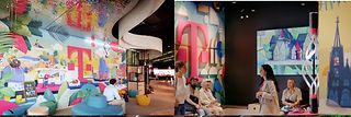 Collage aus verschiedenen Fotos, die lokale Motive aus den Telekom Shops zeigen. 