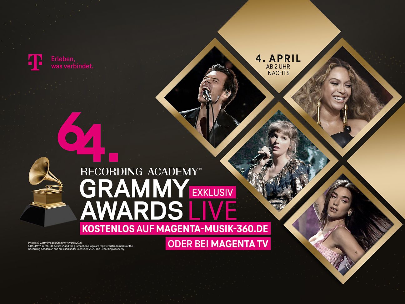 Telekom will broadcast the Grammy show on MagentaMusik 360 and on MagentaTV at 2 a.m. (CEST) on the night of 4 April.