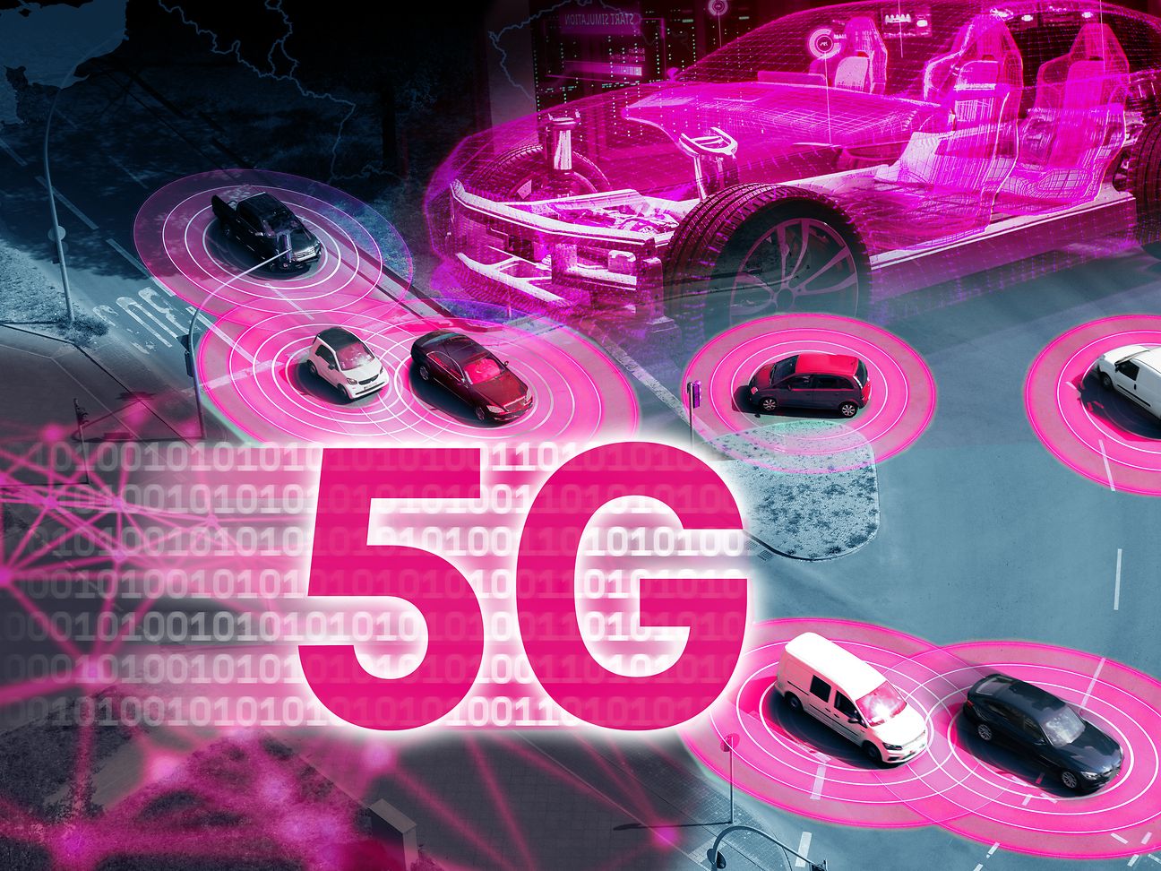 Kollisionswarnung! Autos warnen über 5G vor Gefahren im Straßenverkehr.