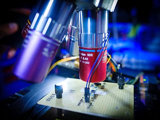 Microcontroller under a microscope.