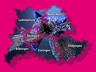 Karte mit den Umrissen der Landkreise und der Landeshauptstadt in der Gigabit Region Stuttgart.