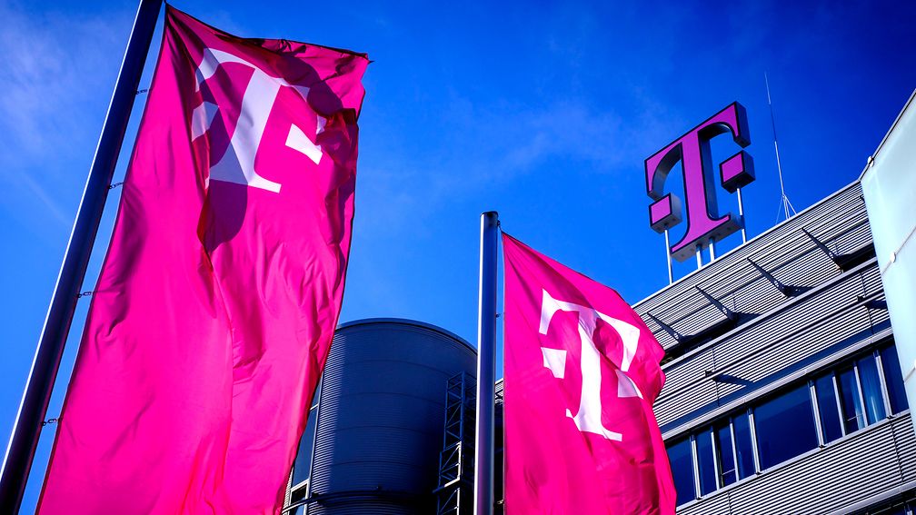 Deutsche Telekom Logo on the roof of DT headquarters.