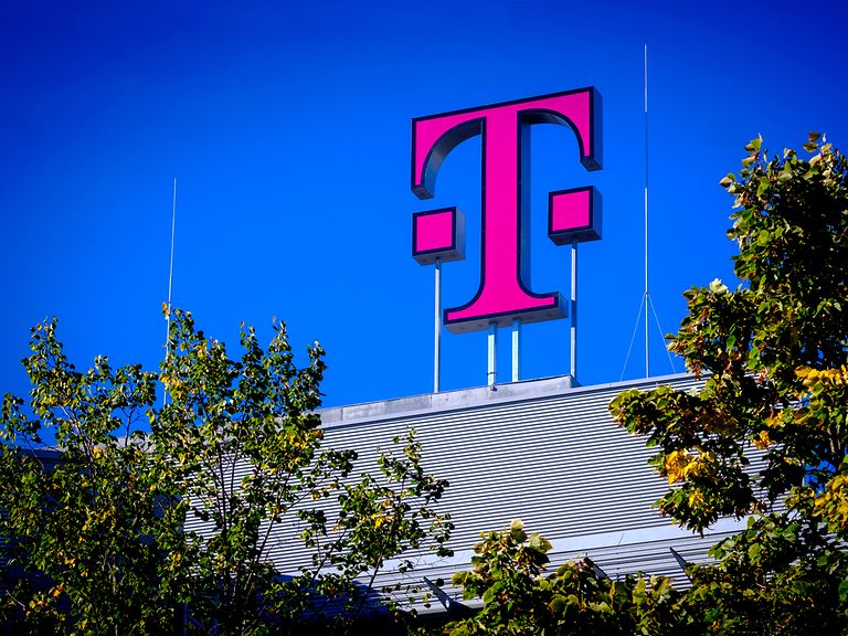 Deutsche Telekom Logo on the roof of DT headquarters.