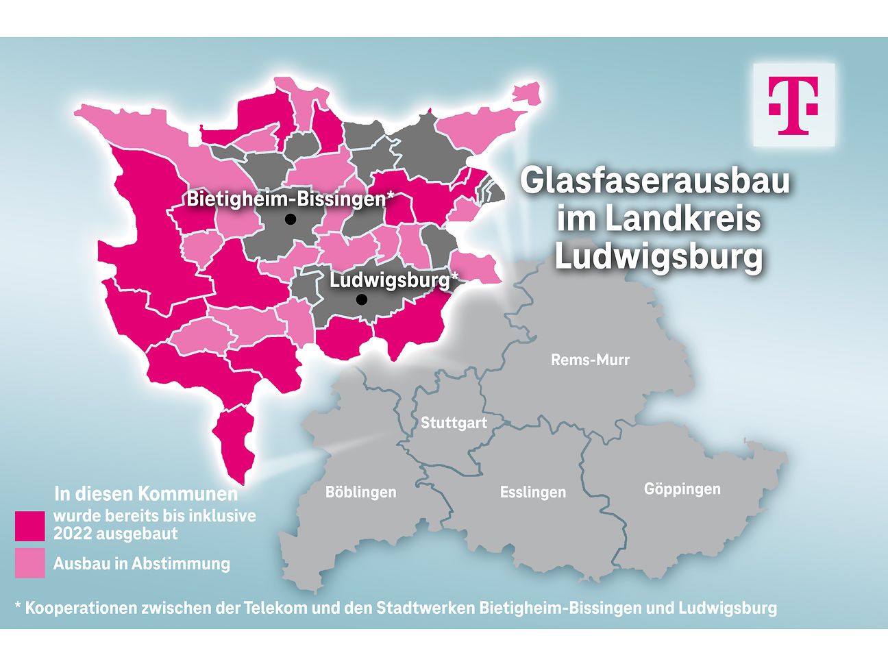 Telekom bietet Glasfaser für über 56.000 Haushalte im Landkreis Ludwigsburg.