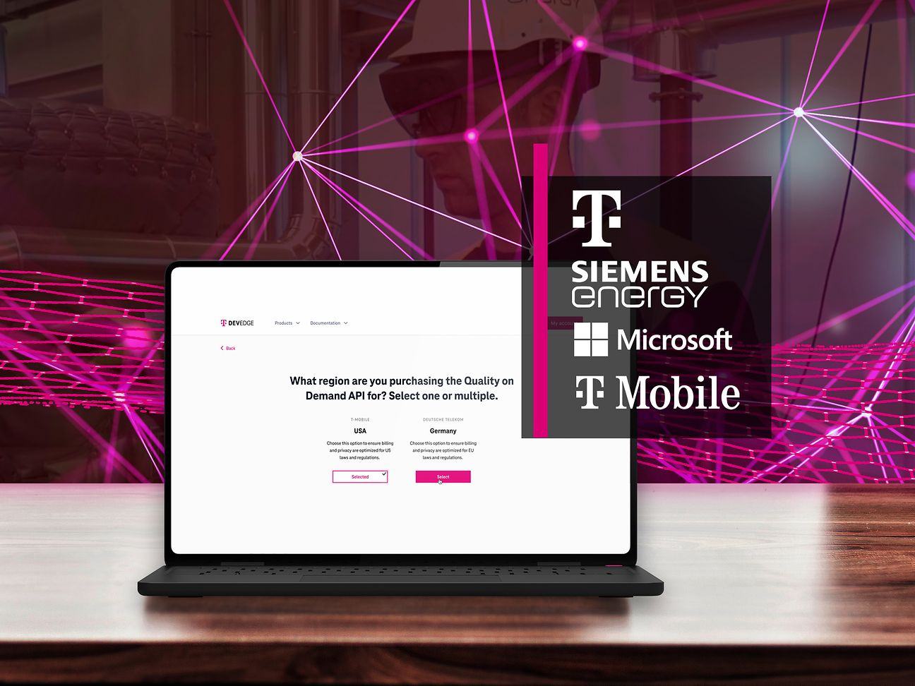 Logos von Deutscher Telekom, T-Mobile US, Microsoft und Siemens Energy 