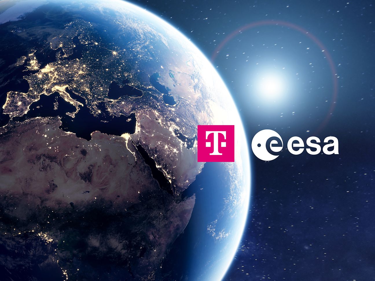 Deutsche Telekom and ESA logos in front of the globe in space.