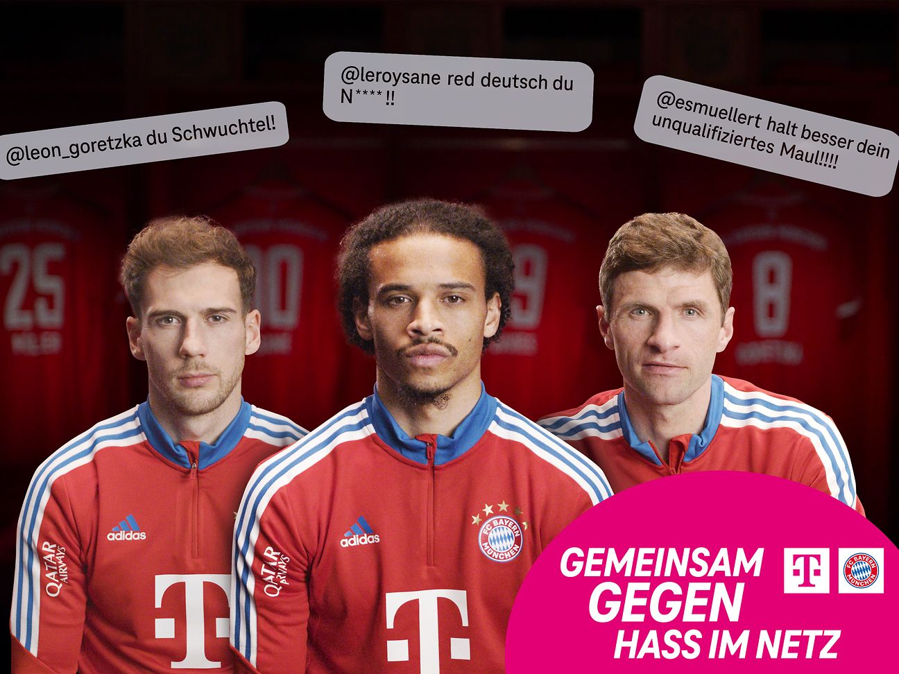 Die FC Bayern-Spieler Leon Goretzka, Leroy Sané und Thomas Müller