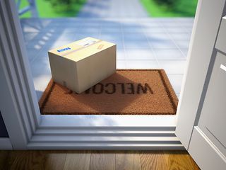 A package lies in front of the entrance door