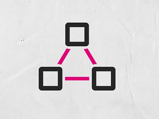 Icon mit 3 Quadraten, die miteinander vernetzt sind