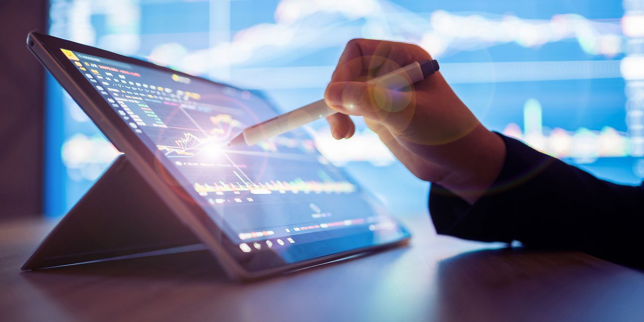 Data analysis on tablet computer.