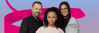 Group of four diverse people smiling at the camera