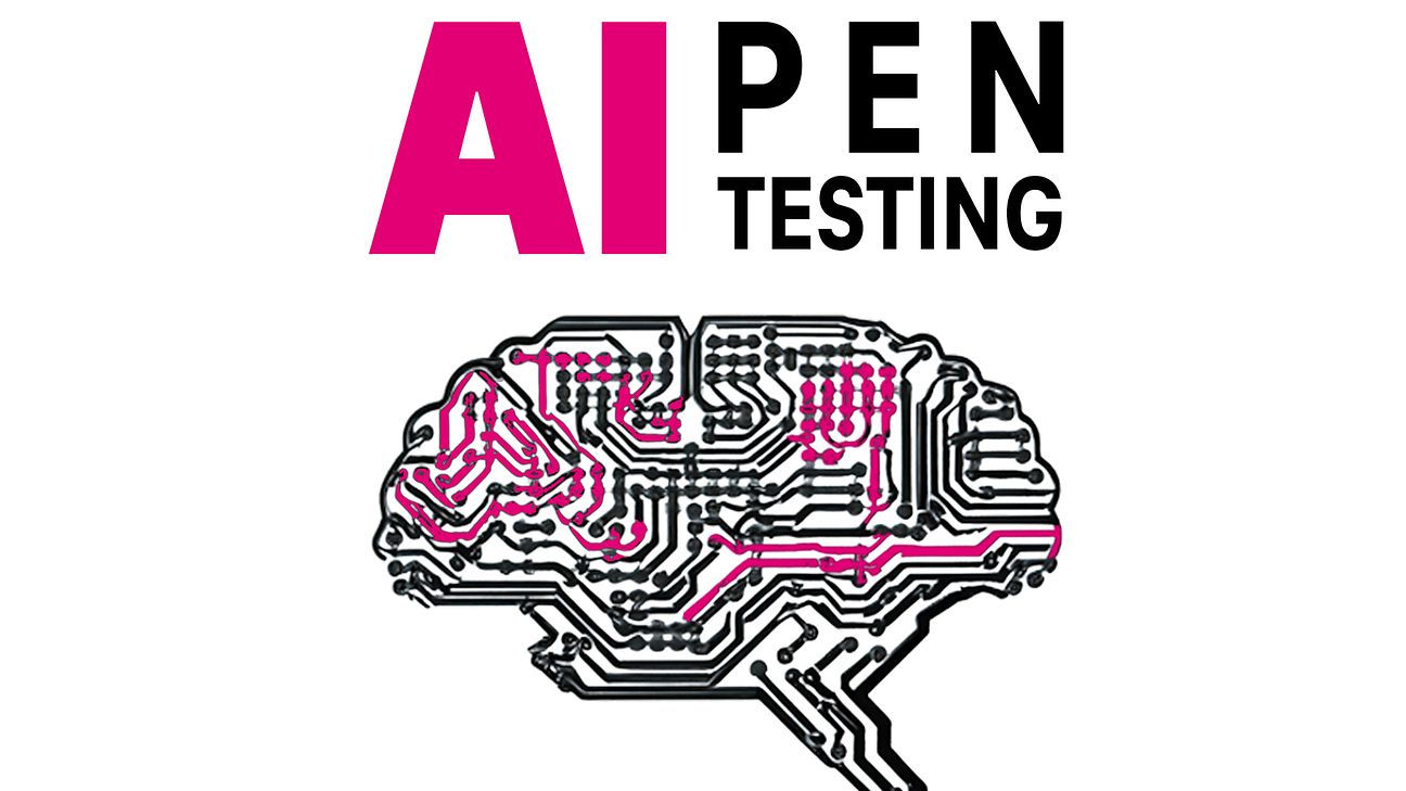 Grafik zum Thema neuronales Netz mit dem Schriftzug „AI Pentesting“ 