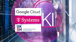 Symbolfoto mit Logos von Google, Telekom und UKSH 