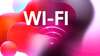 Das Wort Wi-Fi und das Funksymbol vor buntem Hintergrund