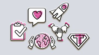 Six symbols represent the corporate values ​​of the Telekom.