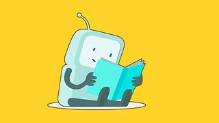 Illustration: Roboter mit einem Buch