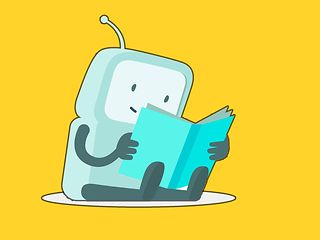 Illustration: Roboter mit einem Buch