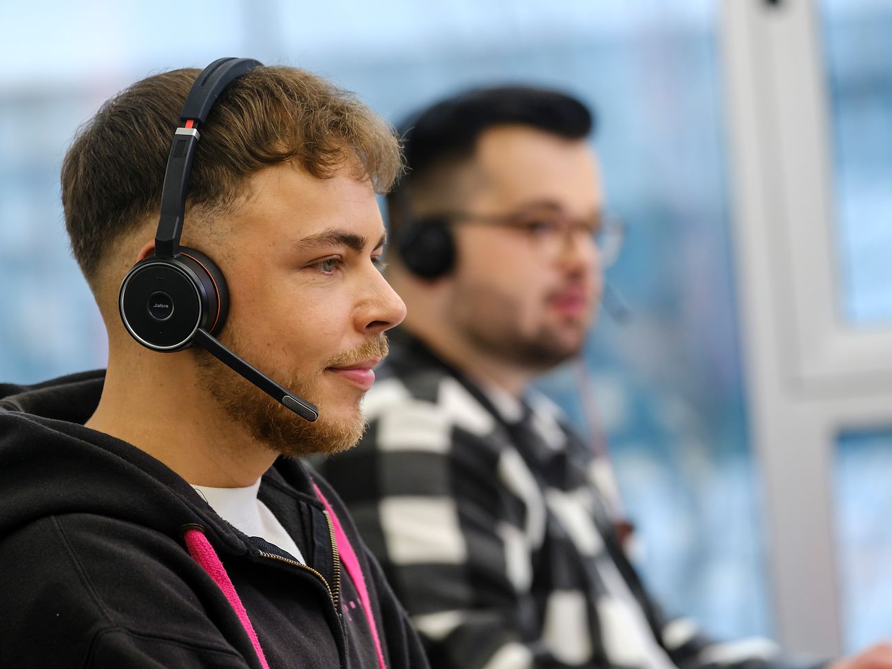 Service line staff with headsets