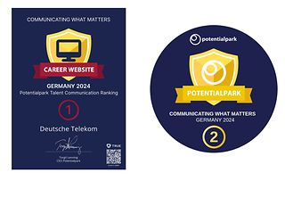 Zwei Auszeichnungen von Potentialpark für die beste Karrierewebsite und zweiter Platz im Gesamtranking