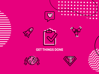 Various icons with text in the center: Get things done