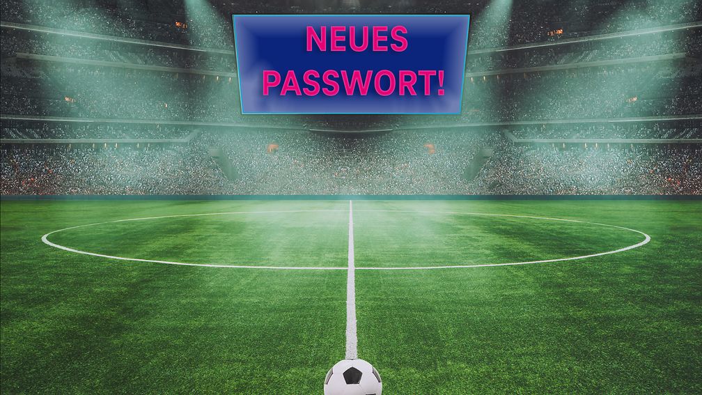 Text auf Bildschirm im Stadion fordert dazu auf, neue Passwörter zu nutzen.