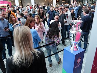 The European Championship trophy at Deutsche Telekom's headquarters in Bonn. 