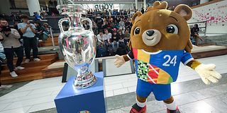 The European Championship trophy at Deutsche Telekom's headquarters in Bonn. 