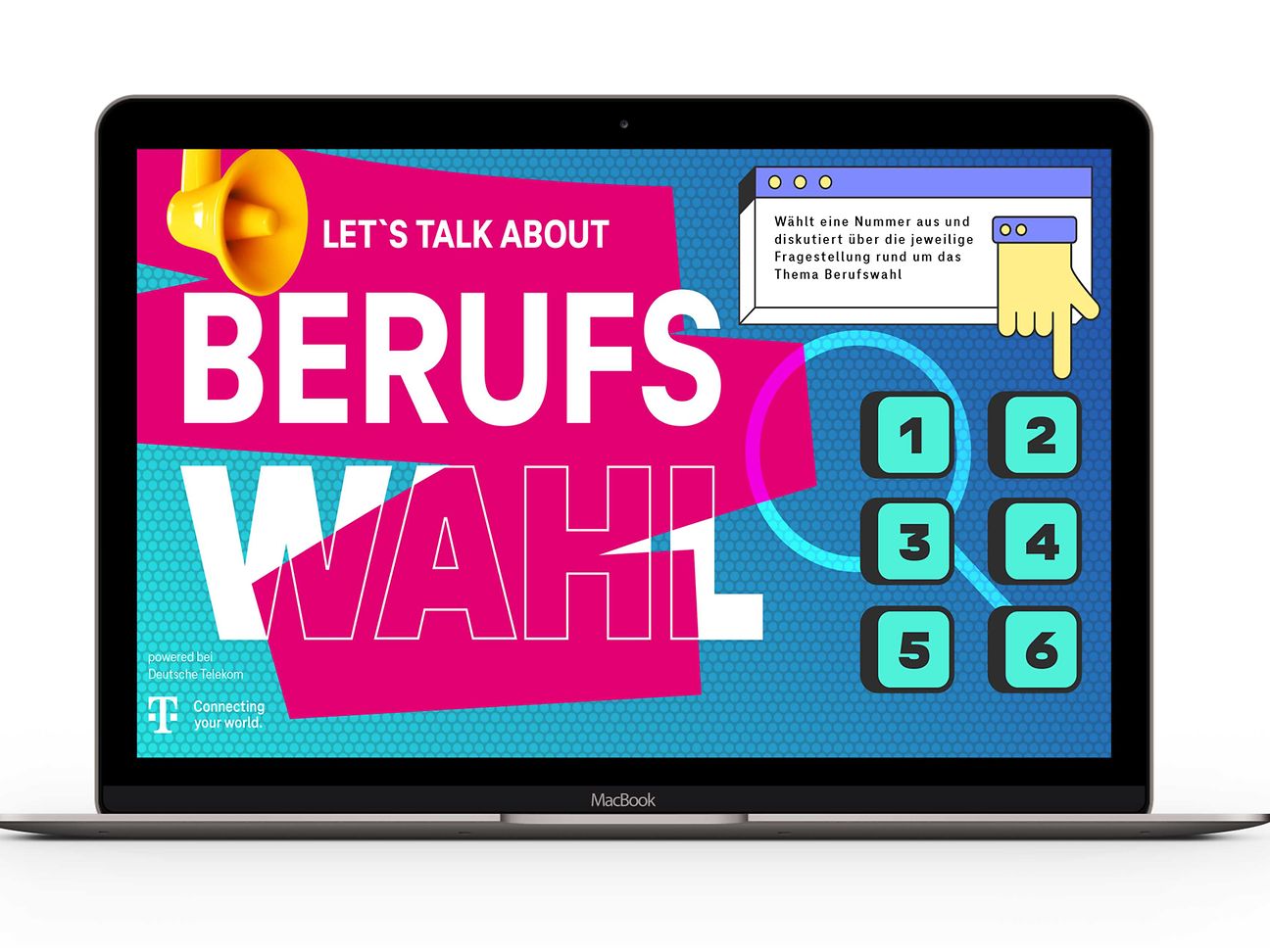 Abbildung eines Laptopmonitors mit einer Grafik zum Thema "Berufswahl starten"
