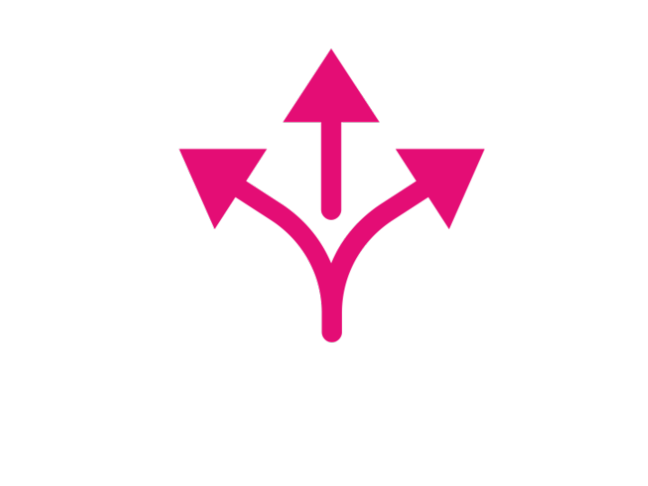Magenta Icon In drei Richtungen abzweigende Pfeile