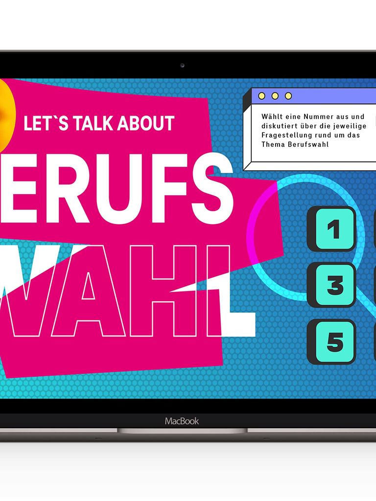 Abbildung eines Laptopmonitors mit einer Grafik zum Thema "Berufswahl starten"