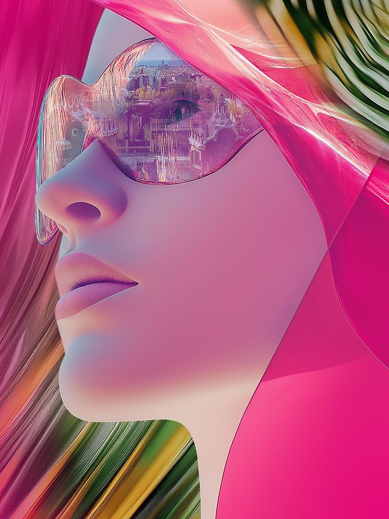 Illustration zum MWC. Eine Frau mit Brille. Schriftzug „Shaping Technology for all“.