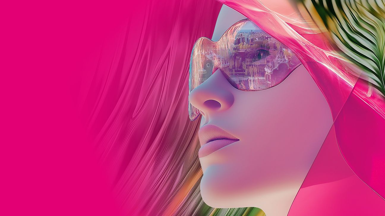 Illustration. A woman with glasses. Slogan „Shaping Technology for all“.