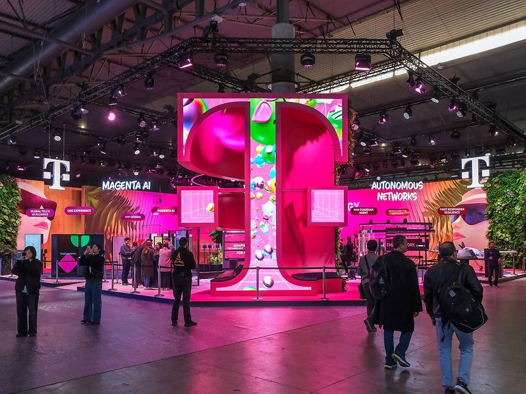 View of Deutsche Telekom's booth at MWC 2025 in Barcelona.