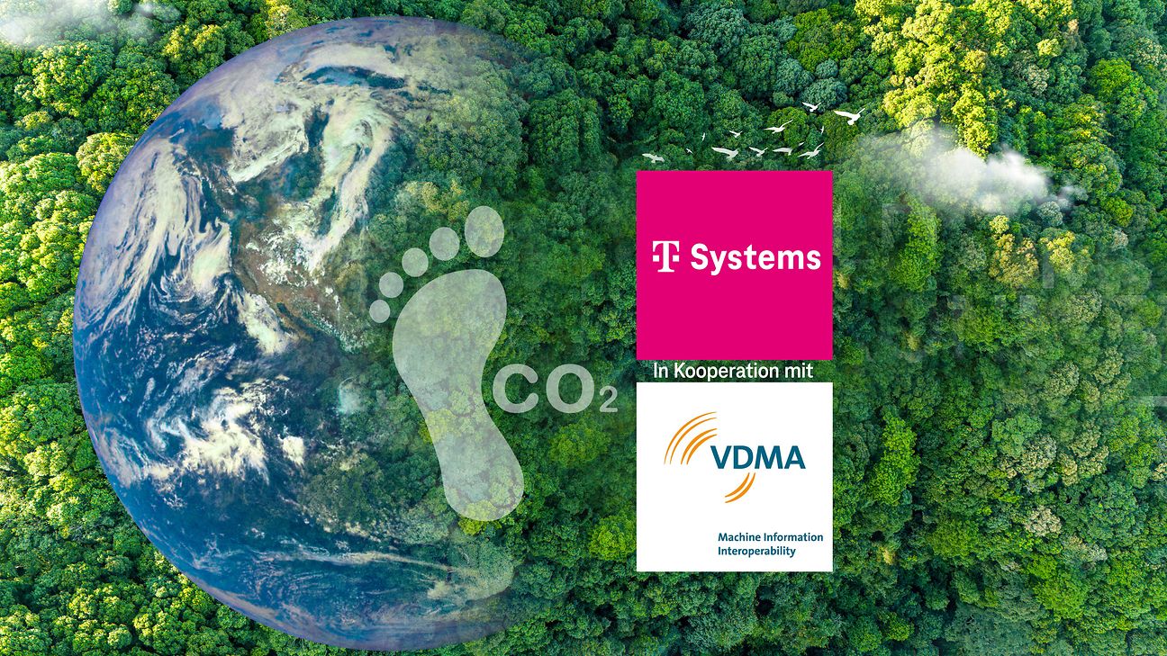 Grafik aus Globus, Wald und CO2-Fußabdruck.