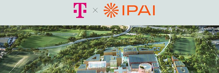 Picture of the IPAI campus with the logos of IPAS and Deutsche Telekom.