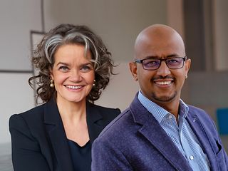 Portraits von Claudia Nemat und Abdurazak Mudesir.