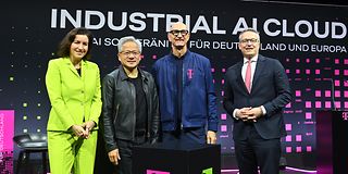 from left.: Dorothee Bär, Jensen Huang, Tim Höttges, Dr. Karsten Wildberger
