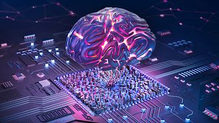 Grafik eines Computerchip und einem Hirn
