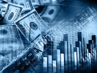 Grafik mit Balken und Geldscheinen im Hintergrund