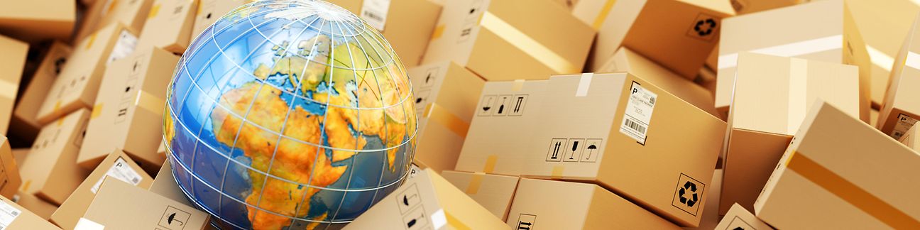 A globe in between a bunch of parcels