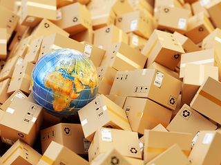 A globe in between a bunch of parcels
