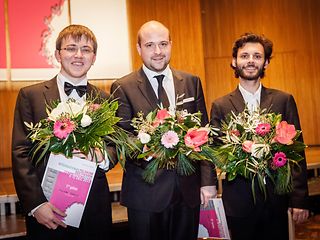 Die Finalisten der Telekom Beethoven Competition 2015 Filippo Gorini, Moritz Winkelmann und Ben Cruchley (vlnr).