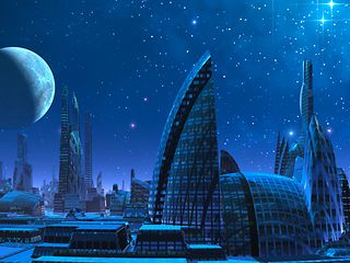 Illustration Stadt der Zukunft, nachts