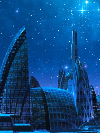 Illustration Stadt der Zukunft, nachts