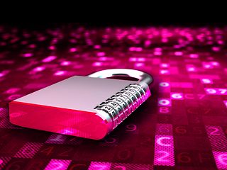 Vorhängeschloss vor Zahlenmatrix.